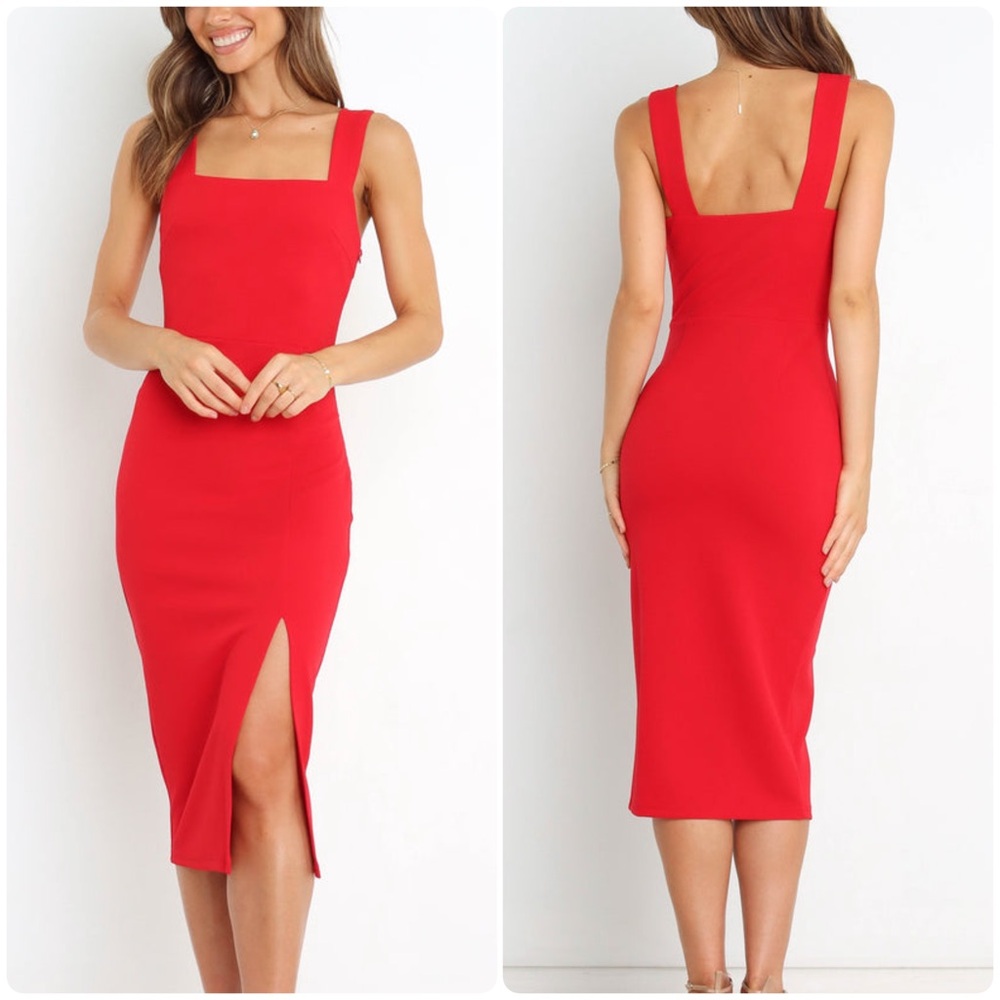 Petal + Pup Hyatt Midi Slit Bodycon Sheath Red Dress‎